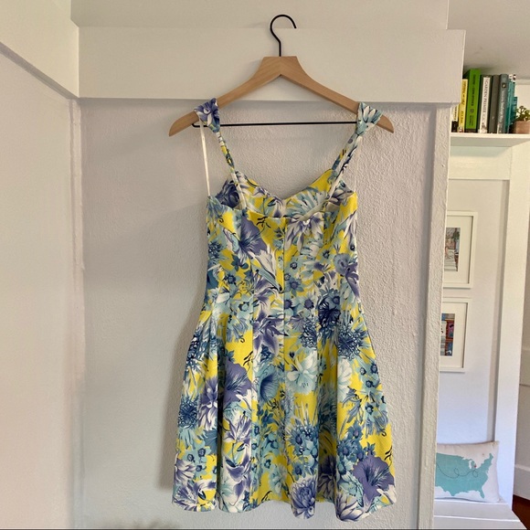 J.O.A Blue & Yellow Floral Fit & Flare Dress - Picture 4 of 6